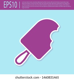 Retro purple Ice cream icon isolated on turquoise background. Sweet symbol. Vector Illustration