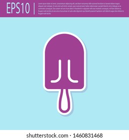 Retro purple Ice cream icon isolated on turquoise background. Sweet symbol. Vector Illustration