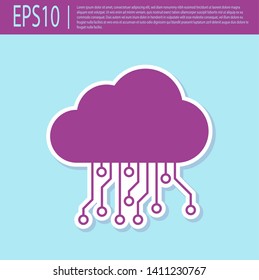 Retro purple Internet of things icon isolated on turquoise background. Cloud computing design concept. Digital network connection. Vector Illustration