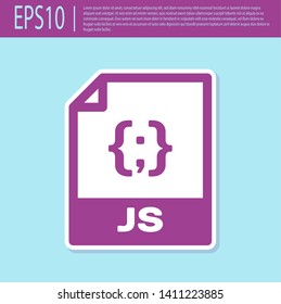 Retro purple JS file document icon. Download js button icon isolated on turquoise background. JS file symbol. Vector Illustration