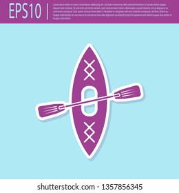 Retro purple Kayak and paddle icon isolated on turquoise background. Kayak and canoe for fishing and tourism. Outdoor activities. Flat design. Vector Illustration