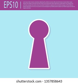 Retro purple Keyhole icon isolated on turquoise background. Key of success solution. Keyhole express the concept of riddle, secret, peeping, safety, security. Flat design. Vector Illustration