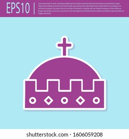 Retro purple King crown icon isolated on turquoise background.  Vector Illustration