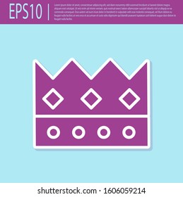 Retro purple King crown icon isolated on turquoise background.  Vector Illustration