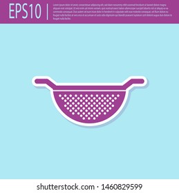 Retro purple Kitchen colander icon isolated on turquoise background. Cooking utensil. Cutlery sign.  Vector Illustration