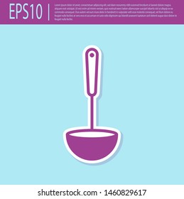 Retro purple Kitchen ladle icon isolated on turquoise background. Cooking utensil. Cutlery spoon sign.  Vector Illustration
