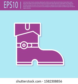 Retro purple Leather pirate boots icon isolated on turquoise background.  Vector Illustration