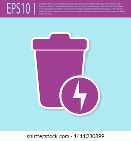 Retro purple Lightning with trash can icon isolated on turquoise background. Waste to energy. Garbage bin sign. Recycle basket sign. Vector Illustration