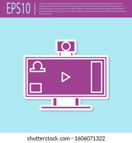 Retro purple Live streaming online videogame play icon isolated on turquoise background.  Vector Illustration