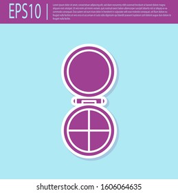 Retro purple Makeup powder with mirror icon isolated on turquoise background.  Vector Illustration