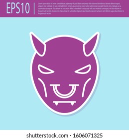 Retro purple Mask of the devil with horns icon isolated on turquoise background.  Vector Illustration