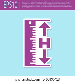 Retro purple The measuring height and length icon isolated on turquoise background. Ruler, straightedge, scale symbol.  Vector Illustration