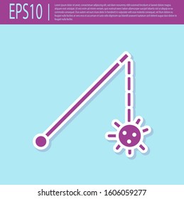 Retro purple Medieval chained mace ball icon isolated on turquoise background. Medieval weapon.  Vector Illustration