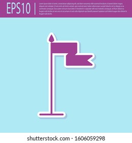 Retro purple Medieval flag icon isolated on turquoise background. Country, state, or territory ruled by a king or queen.  Vector Illustration