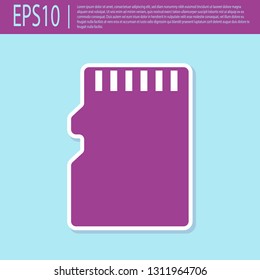 Retro purple Micro SD memory card icon isolated on turquoise background. Flat design. Vector Illustration