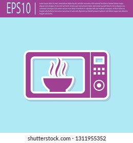 Retro purple Microwave oven icon isolated on turquoise background. Home appliances icon.Flat design. Vector Illustration