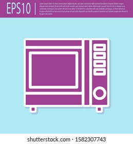 Retro purple Microwave oven icon isolated on turquoise background. Home appliances icon.  Vector Illustration