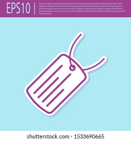Retro purple Military dog tag icon isolated on turquoise background. Identity tag icon. Army sign.  Vector Illustration