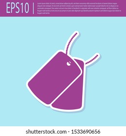 Retro purple Military dog tags icon isolated on turquoise background. Identity tags icon. Army sign.  Vector Illustration