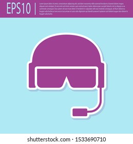 Retro purple Military helmet icon isolated on turquoise background. Army hat symbol of defense and protect. Protective hat.  Vector Illustration
