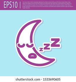 Retro purple Moon icon isolated on turquoise background. Cloudy night sign. Sleep dreams symbol. Night or bed time sign.  Vector Illustration