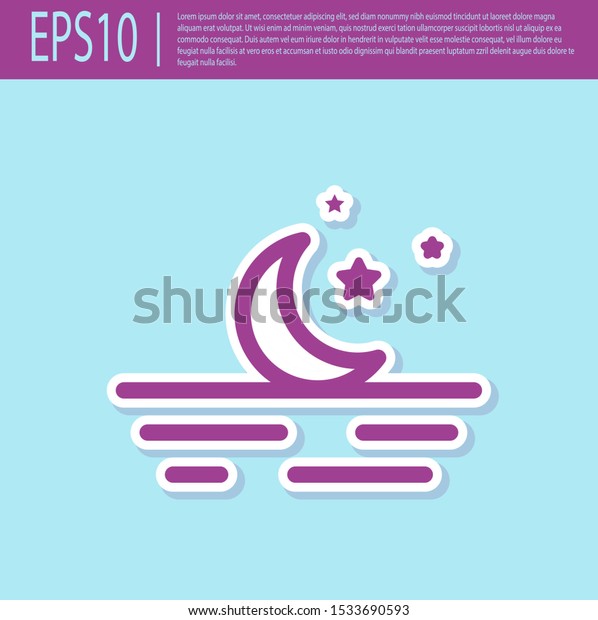 Retro purple Moon and stars icon\
isolated on turquoise background.  Vector\
Illustration