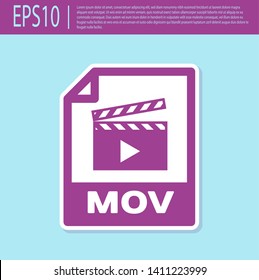 Retro purple MOV file document icon. Download mov button icon isolated on turquoise background. MOV file symbol. Audio and video collection. Vector Illustration