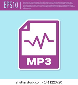 Retro purple MP3 file document icon. Download mp3 button icon isolated on turquoise background. Mp3 music format sign. MP3 file symbol. Vector Illustration