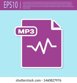 Retro purple MP3 file document. Download mp3 button icon isolated on turquoise background. Mp3 music format sign. MP3 file symbol.  Vector Illustration