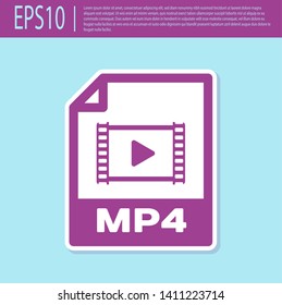 Retro purple MP4 file document icon. Download mp4 button icon isolated on turquoise background. MP4 file symbol. Vector Illustration