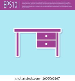 Retro purple Office desk icon isolated on turquoise background.  Vector Illustration