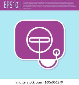 Retro purple Oil filler cap opening at the gas station icon isolated on turquoise background.  Vector Illustration