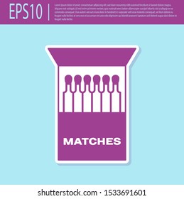 Retro purple Open matchbox and matches icon isolated on turquoise background.  Vector Illustration