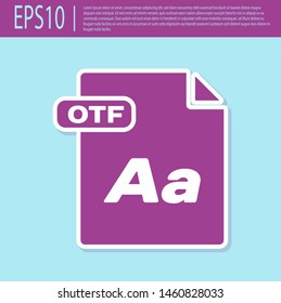Retro purple OTF file document. Download otf button icon isolated on turquoise background. OTF file symbol.  Vector Illustration