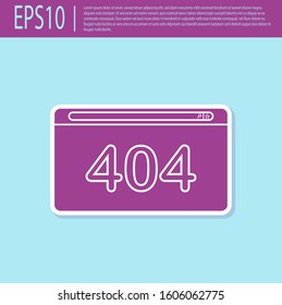 Retro purple Page with a 404 error icon isolated on turquoise background. Template reports that the page is not found.  Vector Illustration