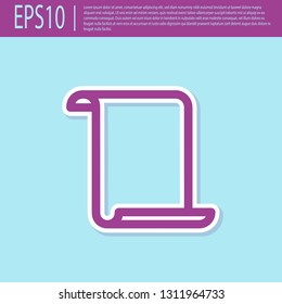 Retro purple Paper scroll icon isolated on turquoise background. Canvas scroll sign. Flat design. Vector Illustration