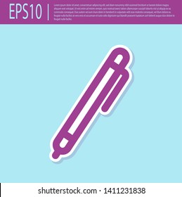 Retro purple Pen line icon isolated on turquoise background. Vector Illustration