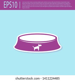 Retro purple Pet food bowl for cat or dog icon isolated on turquoise background. Vector Illustration