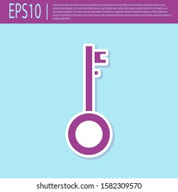 Retro purple Pirate key icon isolated on turquoise background.  Vector Illustration