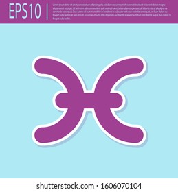 Retro purple Pisces zodiac sign icon isolated on turquoise background. Astrological horoscope collection.  Vector Illustration