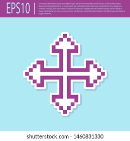 Retro purple Pixel arrows in four directions icon isolated on turquoise background. Cursor move sign.  Vector Illustration