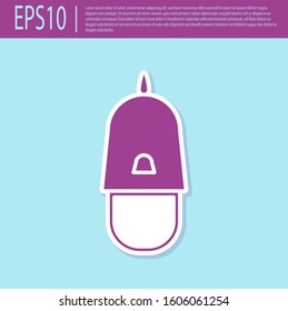 Retro purple Police cap with cockade icon isolated on turquoise background. Police hat sign.  Vector Illustration