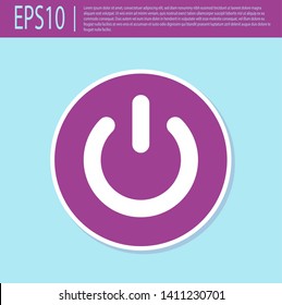 Retro purple Power button icon isolated on turquoise background. Start sign. Flat design. Vector Illustration