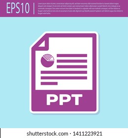 Retro purple PPT file document icon. Download ppt button icon isolated on turquoise background. PPT file presentation. Vector Illustration