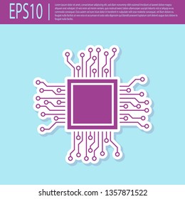 Retro purple Processor icon isolated on turquoise background. CPU, central processing unit, microchip, microcircuit, computer processor, chip. Flat design. Vector Illustration