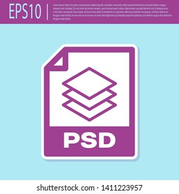 Retro Purple PSD File Document Icon. Download Psd Button Icon Isolated On Turquoise Background. PSD File Symbol. Vector Illustration