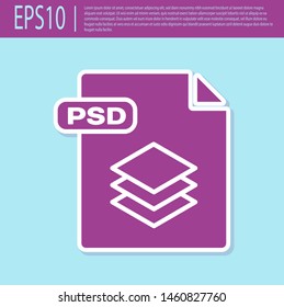 Retro Purple PSD File Document. Download Psd Button Icon Isolated On Turquoise Background. PSD File Symbol.  Vector Illustration