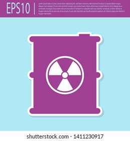Retro purple Radioactive waste in barrel icon isolated on turquoise background. Toxic refuse keg. Radioactive garbage emissions, environmental pollution. Vector Illustration