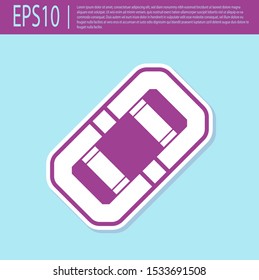 Retro purple Rafting boat icon isolated on turquoise background. Inflatable boat. Water sports, extreme sports, holiday, vacation, team building.  Vector Illustration