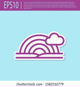 Retro purple Rainbow with clouds icon isolated on turquoise background.  Vector Illustration
